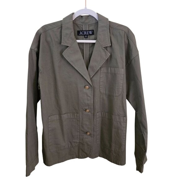 J.Crew Cotton Blazer Jacket Olive Gold Buttons 2023 Sustainable Size M - Picture 2 of 10